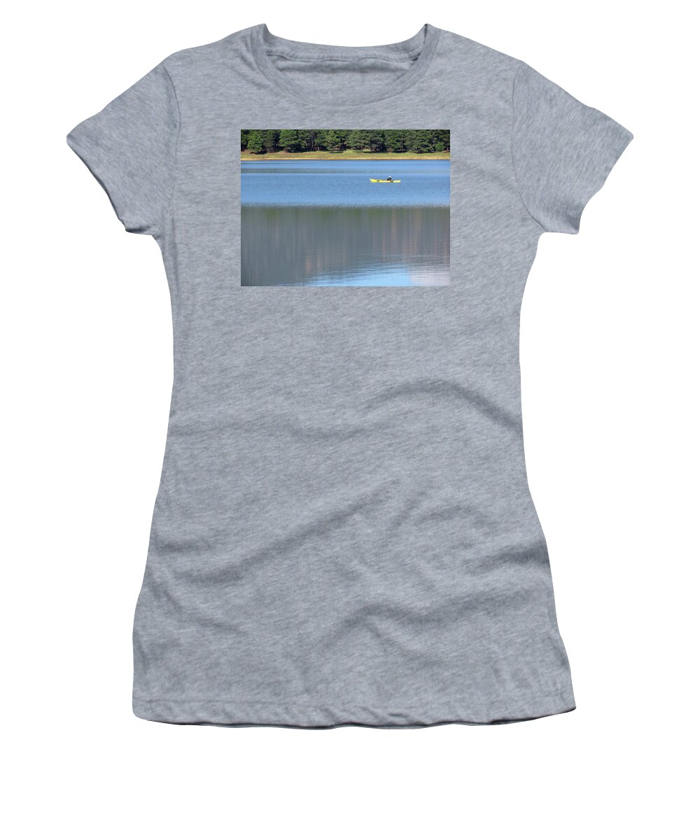 Solitude Women's T-Shirt featuring the photograph Yellow Canoe by Laurel Powell