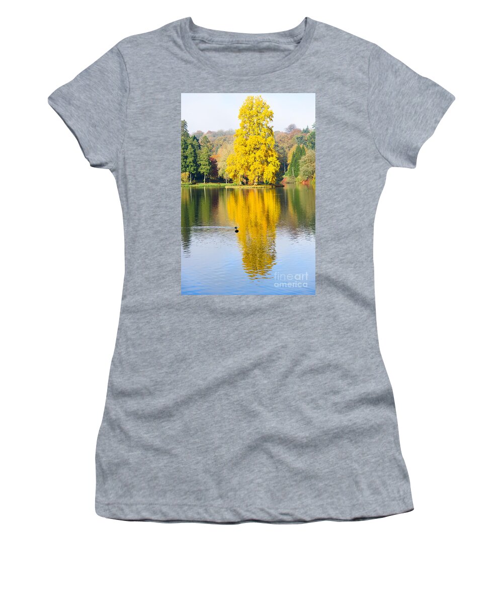Autumn Women's T-Shirt featuring the photograph Yellow tree reflection by Colin Rayner