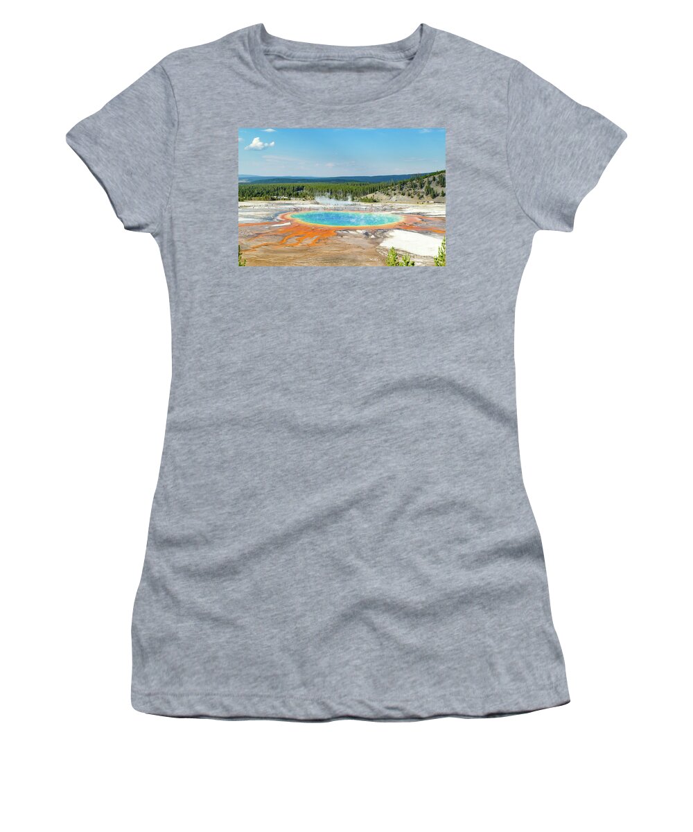 Grand Prismatic Spring Women's T-Shirt featuring the photograph Yellowstone Grand Prismatic Spring by Andy Myatt