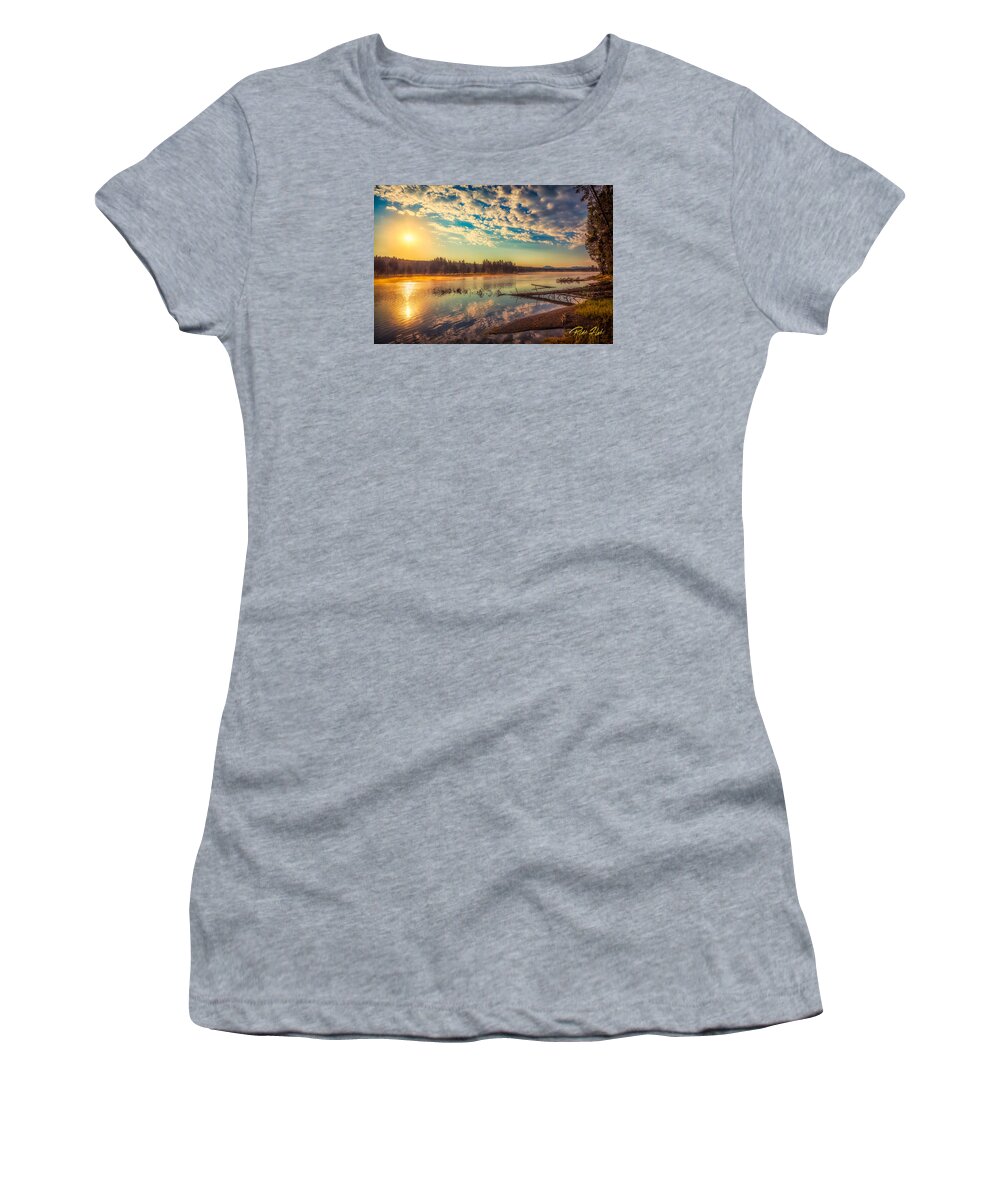 Flowing Women's T-Shirt featuring the photograph Yellowstone River at Sunrise by Rikk Flohr