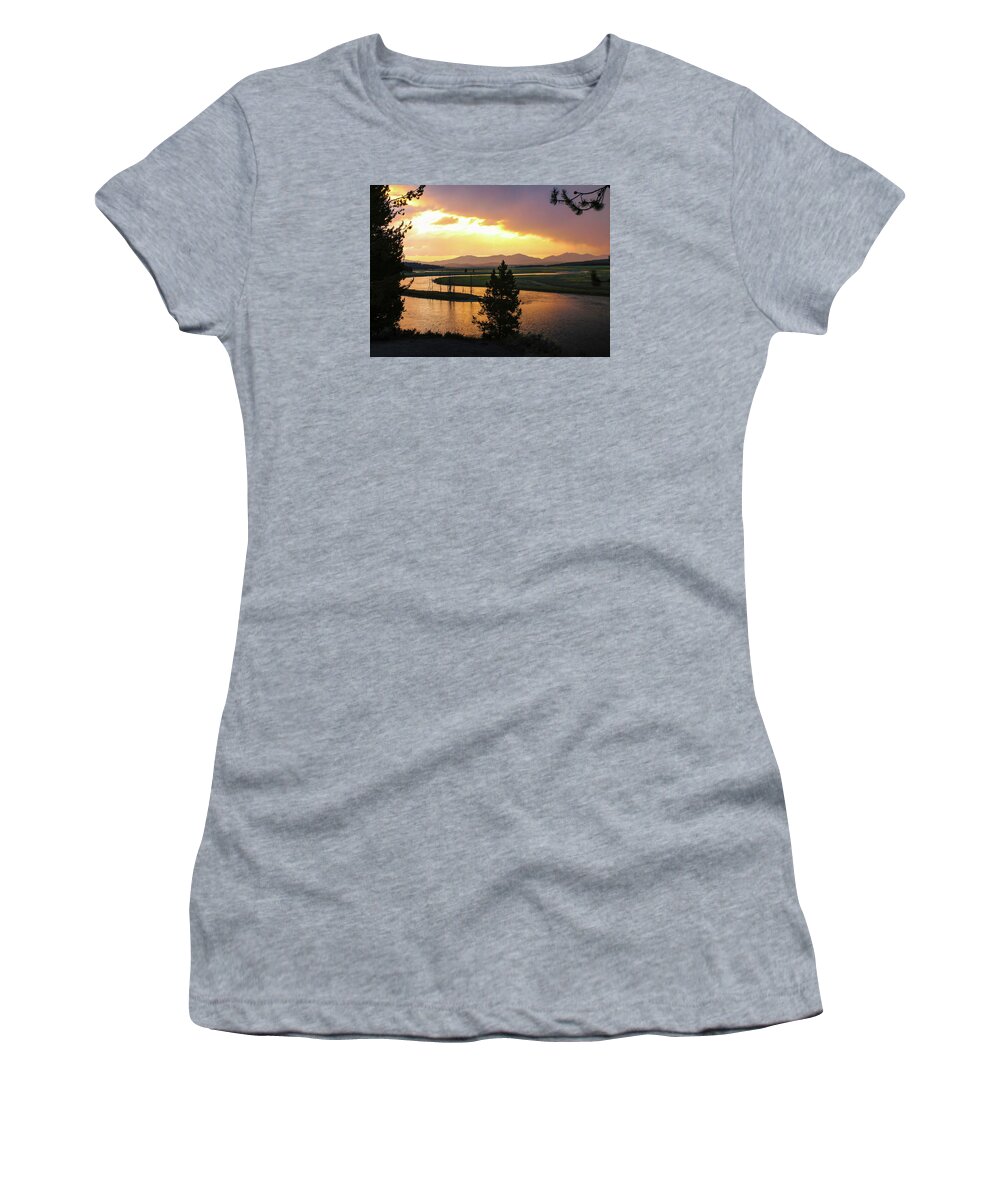Yellowstone River Women's T-Shirt featuring the photograph Yellowstone River Sunset by Lorraine Baum