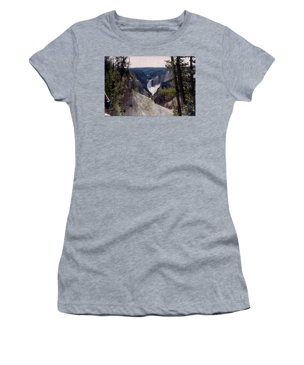 Yellow Stone Women's T-Shirt featuring the photograph Yellowstone Water Fall by Jerry Battle