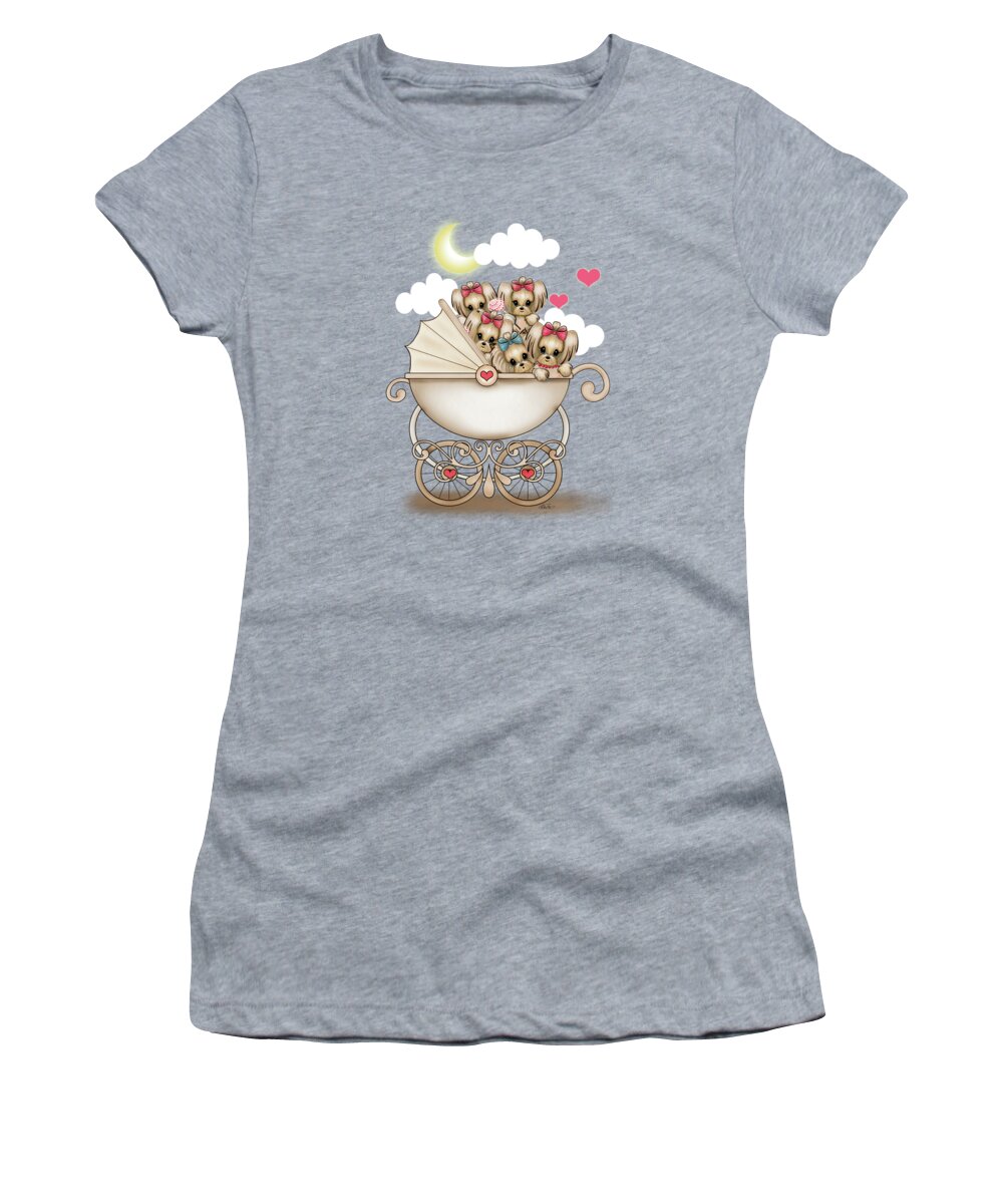 Yorkies Women's T-Shirt featuring the painting Yorkie Babies Strolling by Catia Lee