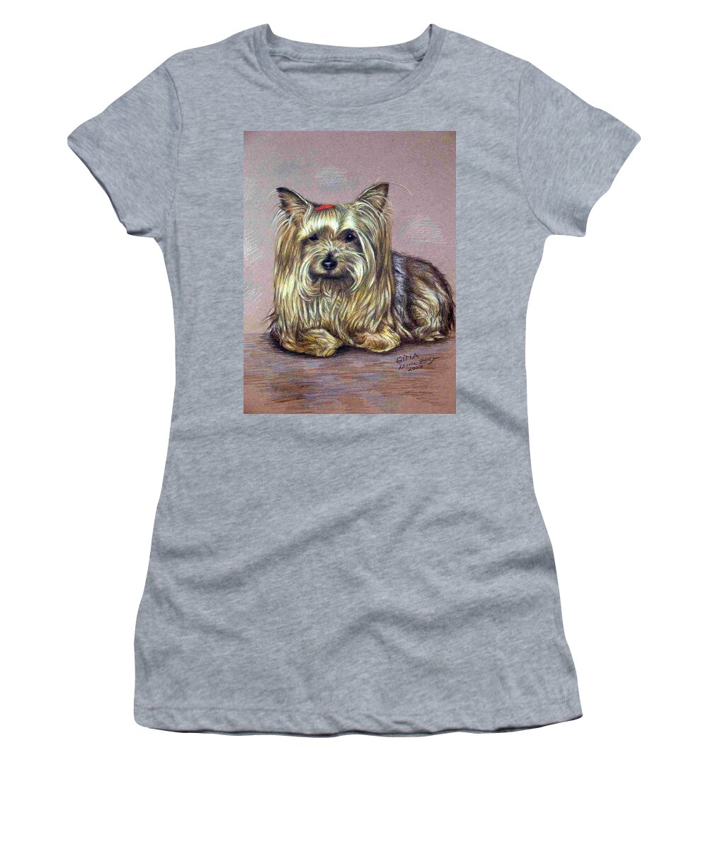 Dog Women's T-Shirt featuring the drawing Yorkshire Terrier by Nicole Zeug