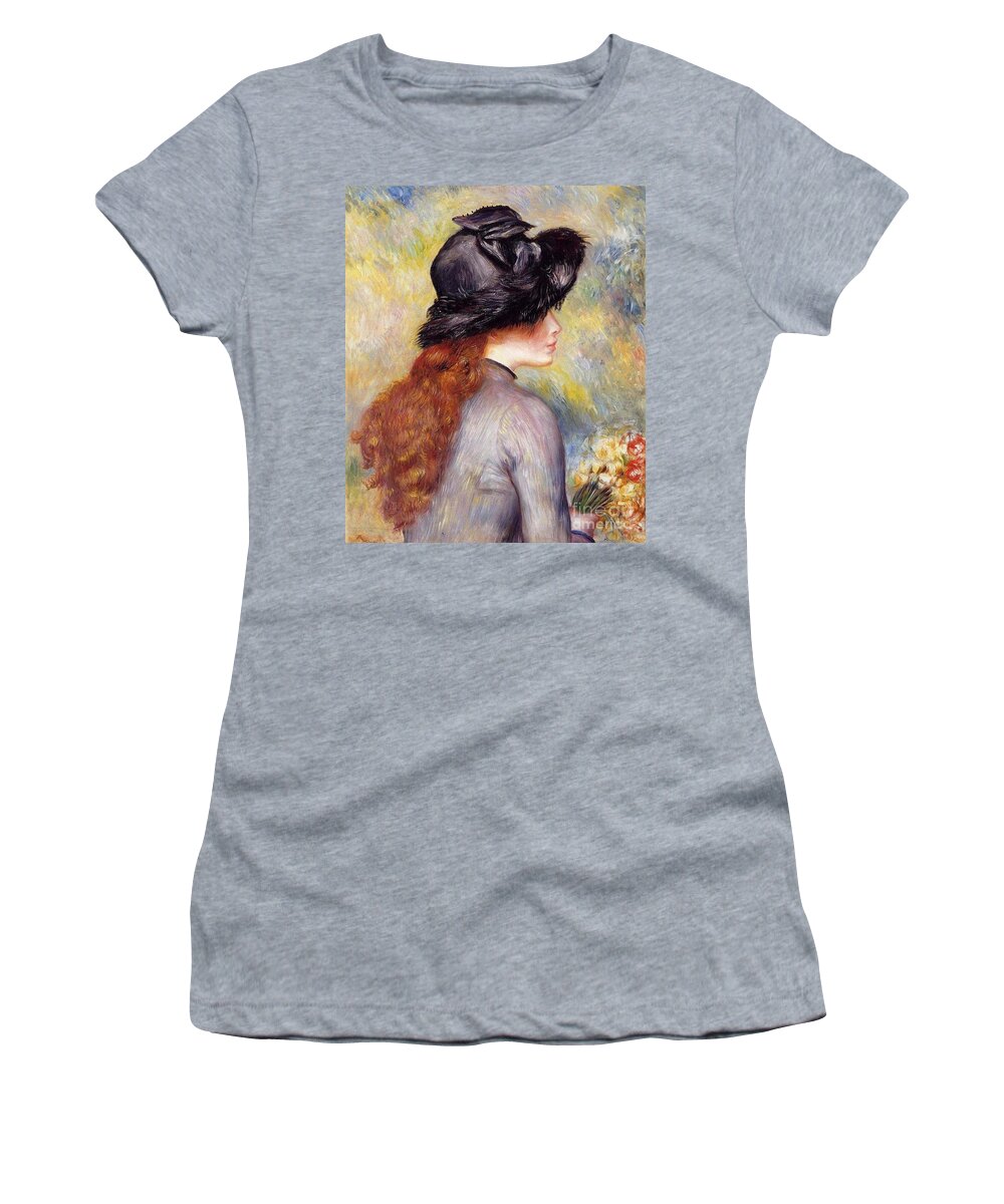 Pierre-auguste Renoir Women's T-Shirt featuring the painting Young Girl with a Bouquet by MotionAge Designs
