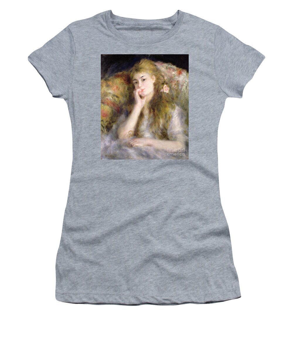 Pierre Auguste Renoir Women's T-Shirt featuring the painting Young Woman Seated by Pierre Auguste Renoir