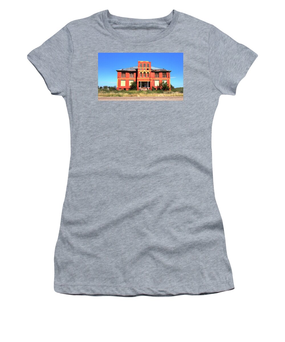 Toyah Women's T-Shirt featuring the photograph Yoyah School House by Dorothy Cunningham