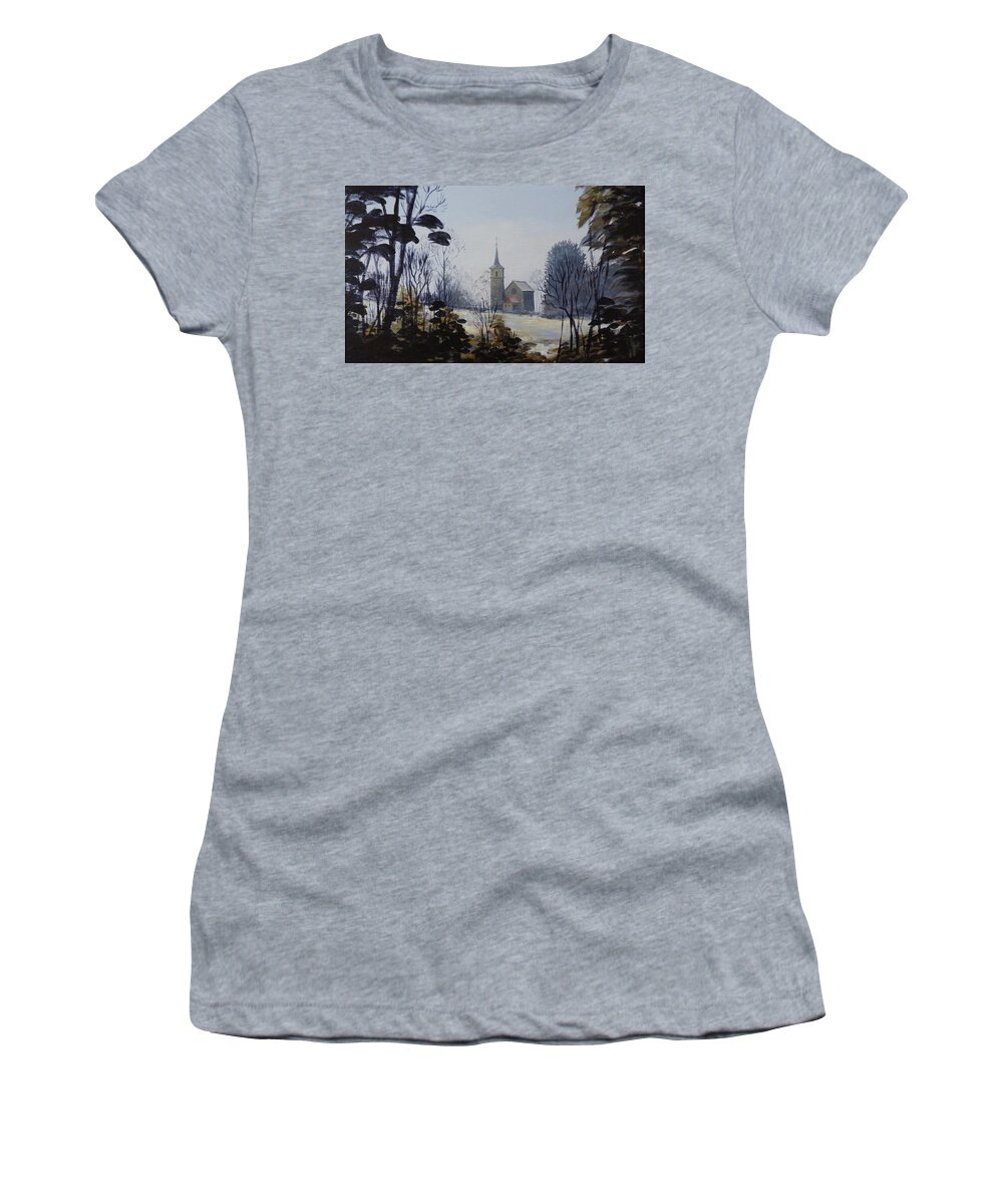 Yvoire Church Women's T-Shirt featuring the painting Yvoire Church by Robert Foster