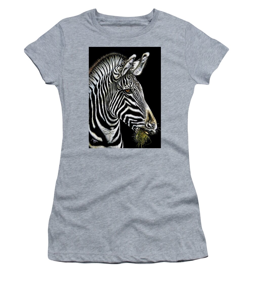 Zebra Women's T-Shirt featuring the mixed media Zebra by Monique Morin Matson