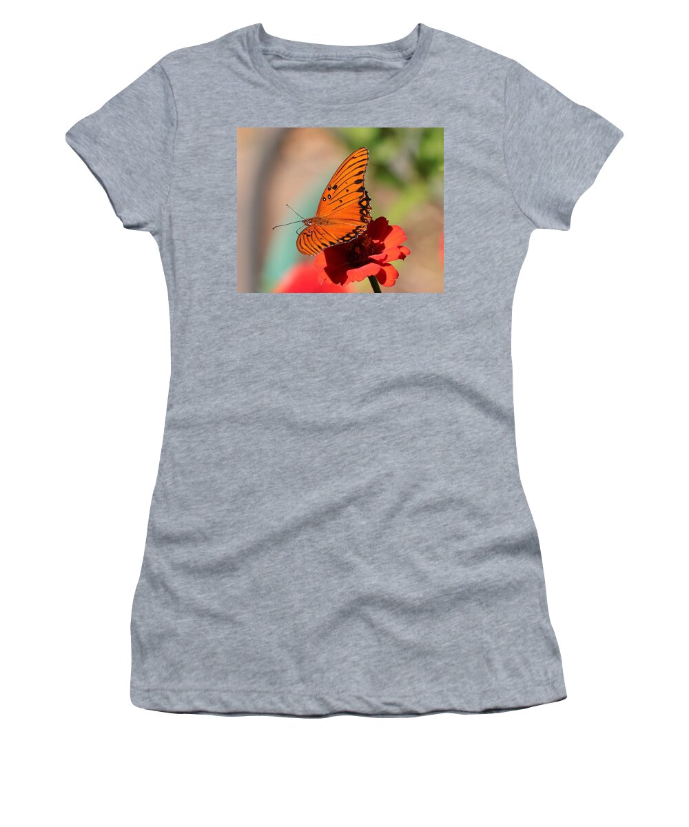 Flower Women's T-Shirt featuring the photograph Zinnia with Butterfly 2669 by John Moyer
