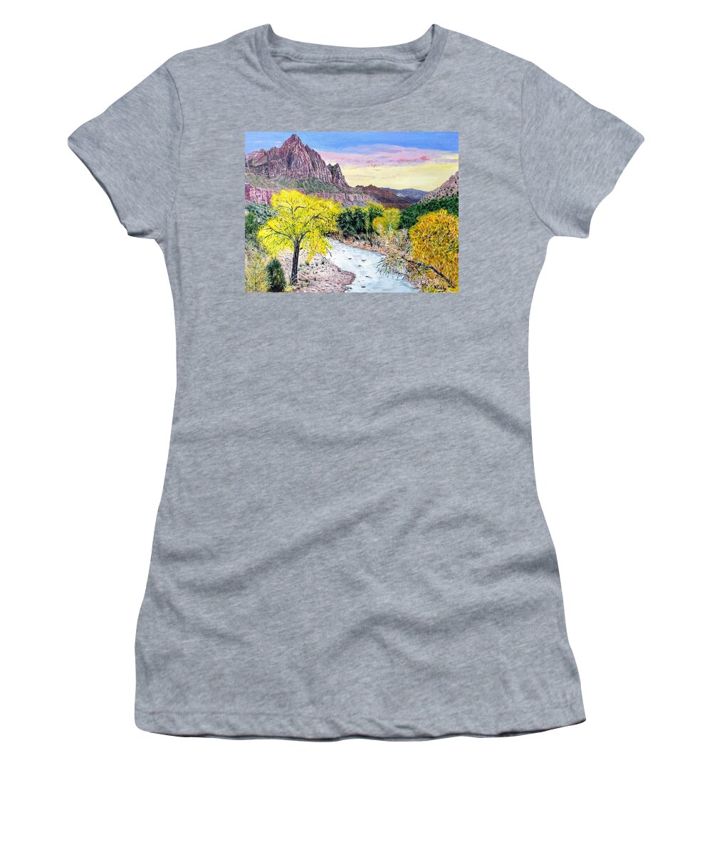 Zion National Park Women's T-Shirt featuring the painting Zion Creek by Kevin Daly
