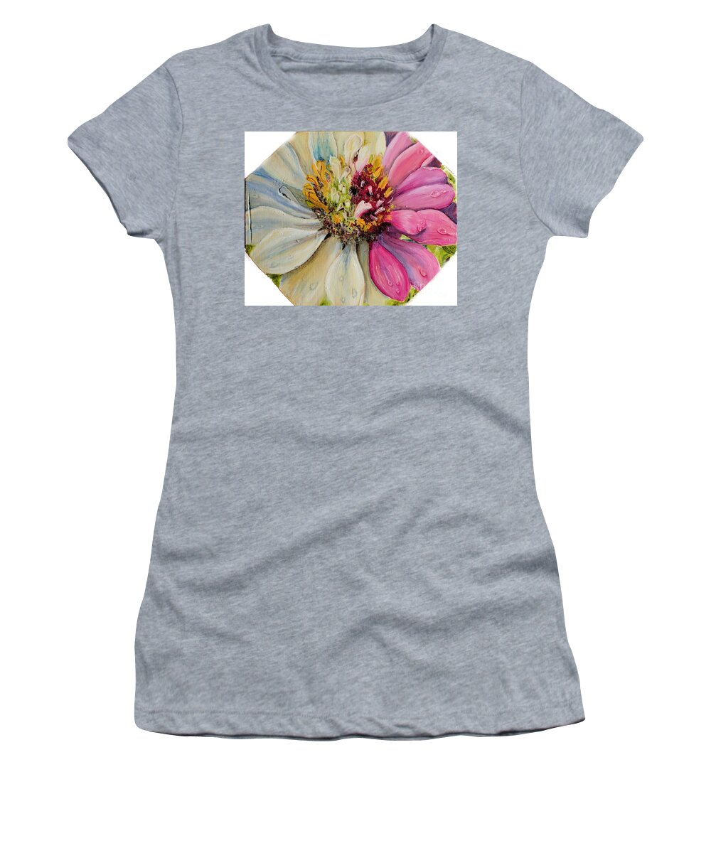 Flower Women's T-Shirt featuring the painting Zippy Zinnia by Nicole Angell