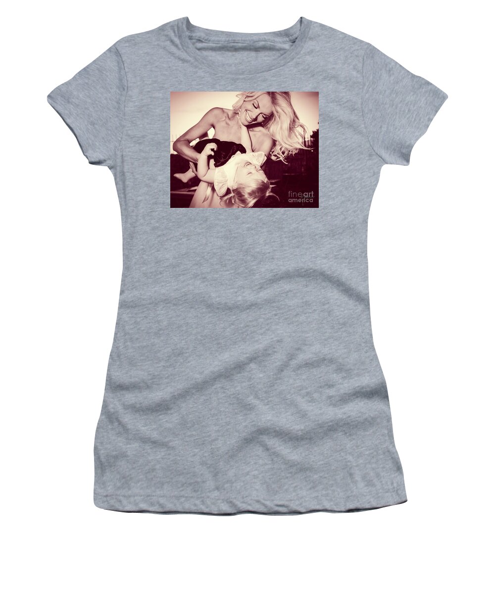 2 People Women's T-Shirt featuring the photograph 0181 Model Selena and daughter by Amyn Nasser