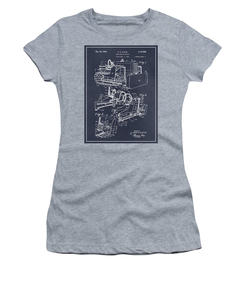 1934 Austin Earth Moving Bulldozer Patent Print Women's T-Shirt featuring the drawing 1934 Austin Earth Moving Bulldozer Patent Print Gray by Greg Edwards