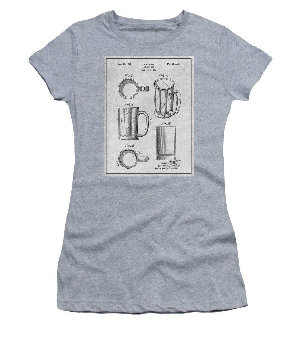 1949 Beer Mug Patent Print Women's T-Shirt featuring the drawing 1949 Beer Mug Gray Patent Print by Greg Edwards