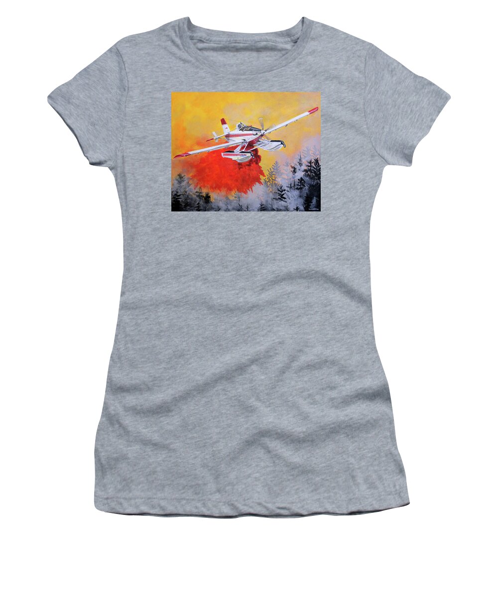 Air Tractor Women's T-Shirt featuring the painting Air Tractor 802 Fire Boss by Karl Wagner
