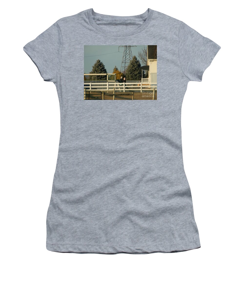 Amish Women's T-Shirt featuring the photograph An Evening Walk #1 by Christine Clark