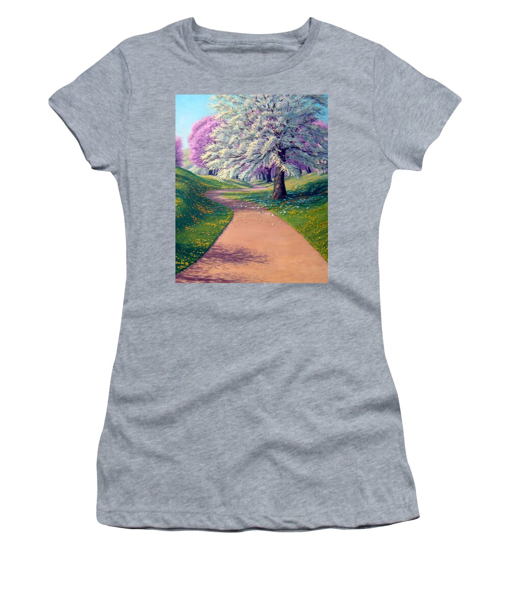 Landscape Women's T-Shirt featuring the painting Apple Blossom Trail by Rick Hansen