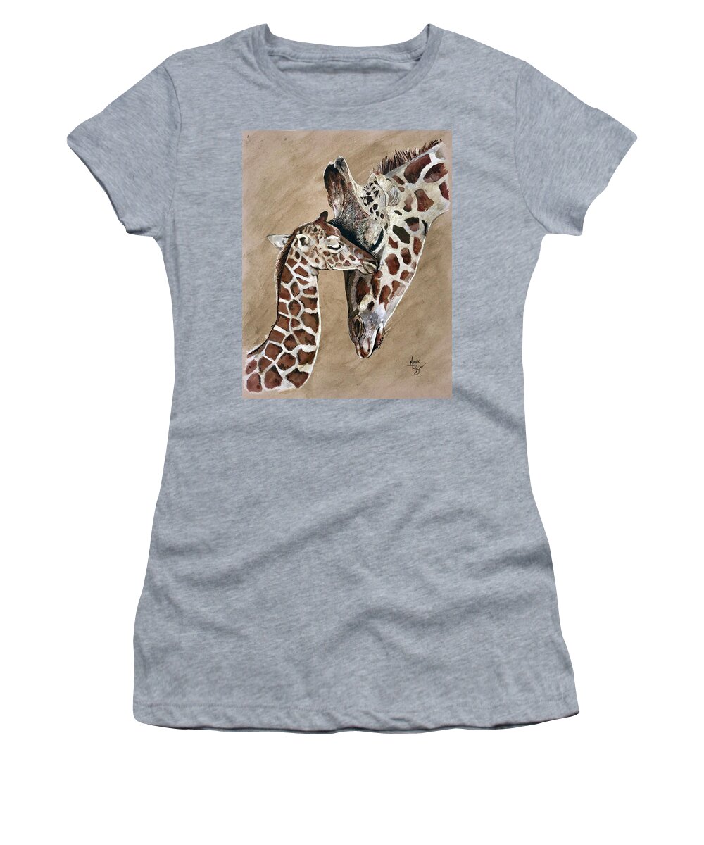 Giraffe Women's T-Shirt featuring the painting Comfort #1 by Mark Ray