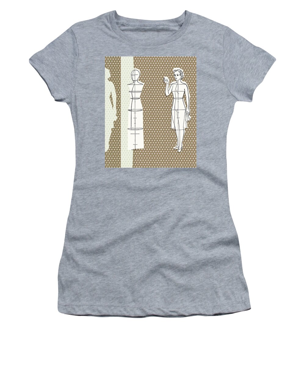 Adult Women's T-Shirt featuring the drawing Dressmaking form #1 by CSA Images