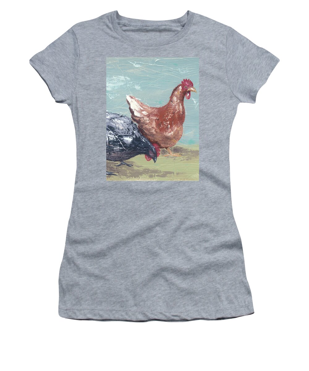 Animals Women's T-Shirt featuring the painting Farm Life-chickens I #1 by Jade Reynolds