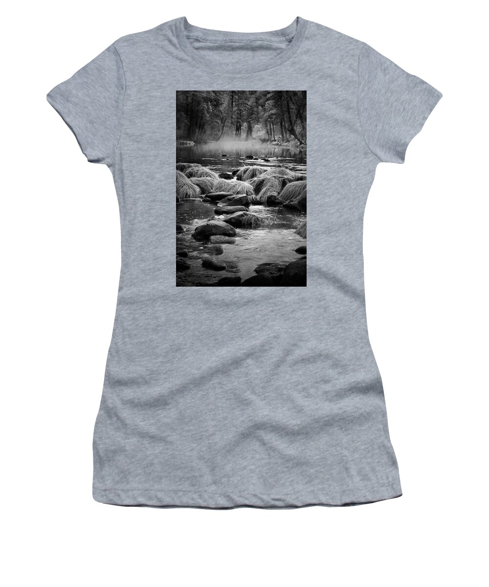 Forest Women's T-Shirt featuring the photograph Fog on Yosemite River by Jon Glaser
