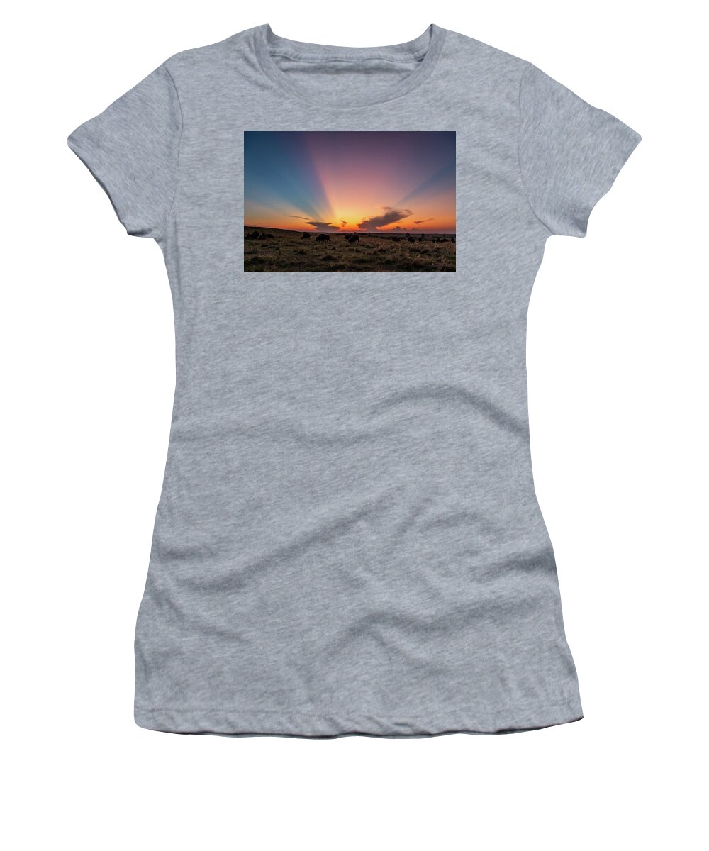 Jay Stockhaus Women's T-Shirt featuring the photograph Kansas Flint Hills Sunset #1 by Jay Stockhaus
