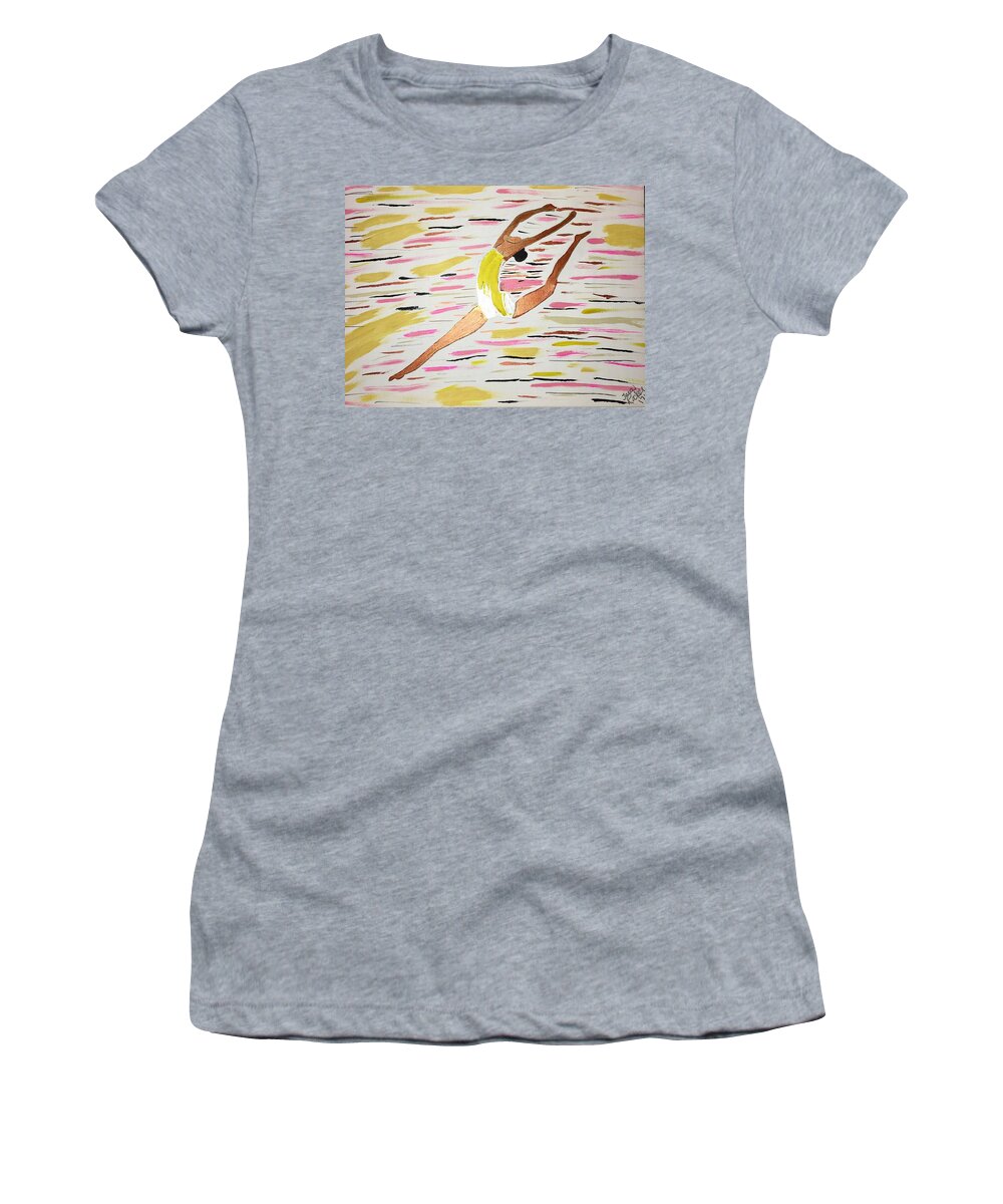 Dance Pose Women's T-Shirt featuring the mixed media Leap #1 by Tara Rocker