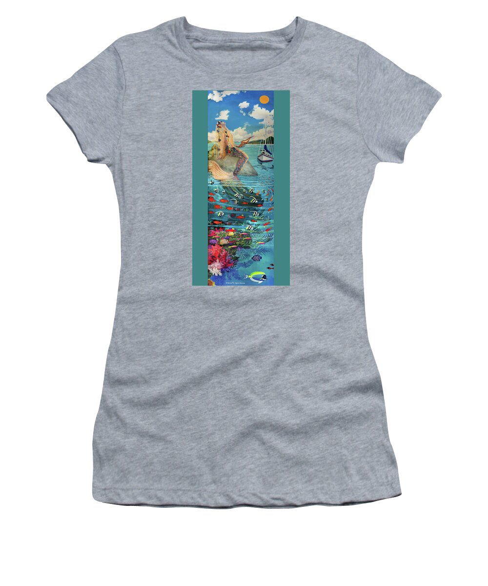  Women's T-Shirt featuring the painting Mermaid in Paradise Towel Version #1 #1 by Bonnie Siracusa