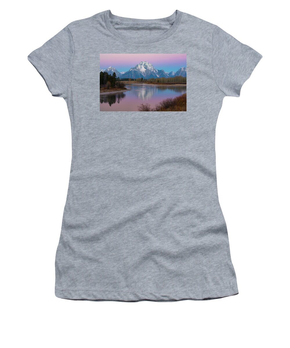 Oxbow Women's T-Shirt featuring the photograph Oxbow Bend At Sunrise In Grand Tetons #1 by Patrick Nowotny