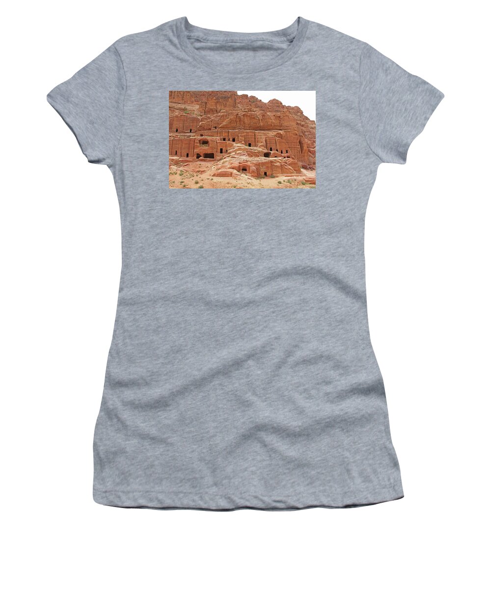 Petra Women's T-Shirt featuring the photograph Petra, Jordan - Cave Dwellings #4 by Richard Krebs