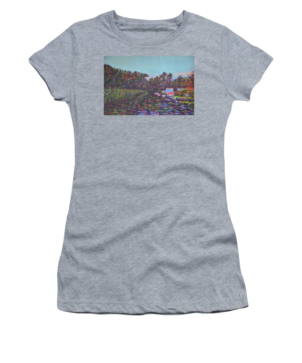 Piermont Women's T-Shirt featuring the painting Piermont Canal by Beth Riso