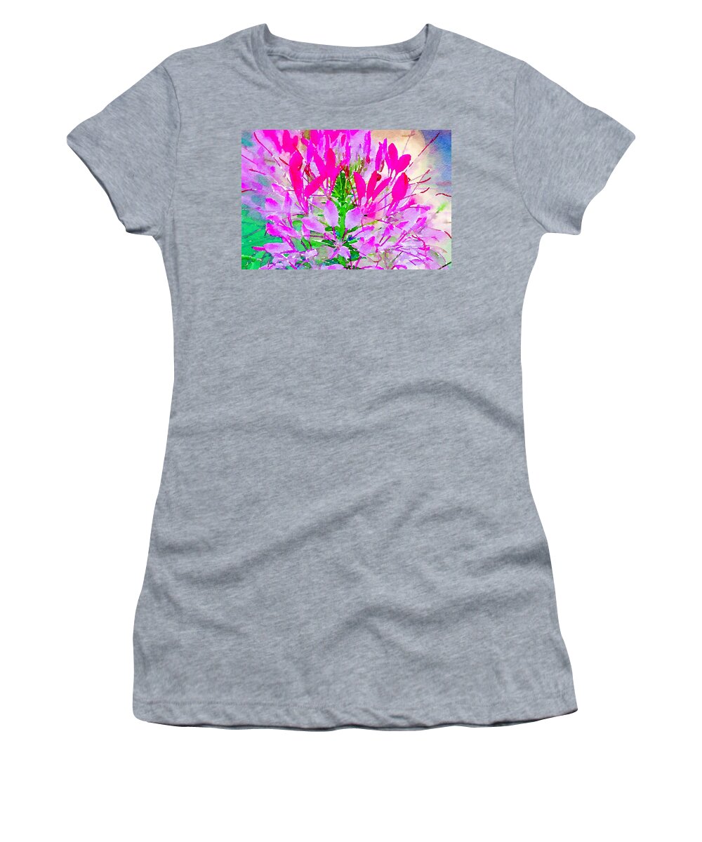Floral Women's T-Shirt featuring the mixed media Pink Queen Watercolor by Susan Rydberg