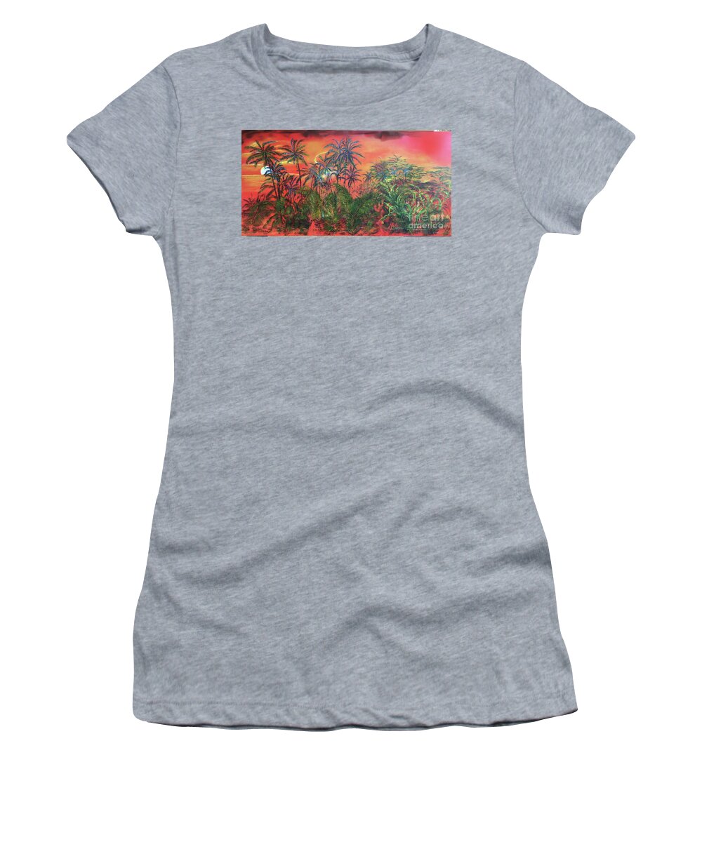 Aina Women's T-Shirt featuring the painting Ahi'ahi of E ola i ka 'Aino o Kilauea by Michael Silbaugh