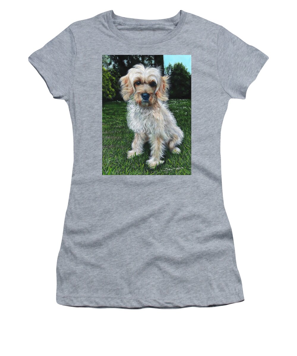 Shih Tzu Women's T-Shirt featuring the painting Portrait of Toffee #1 by John Neeve