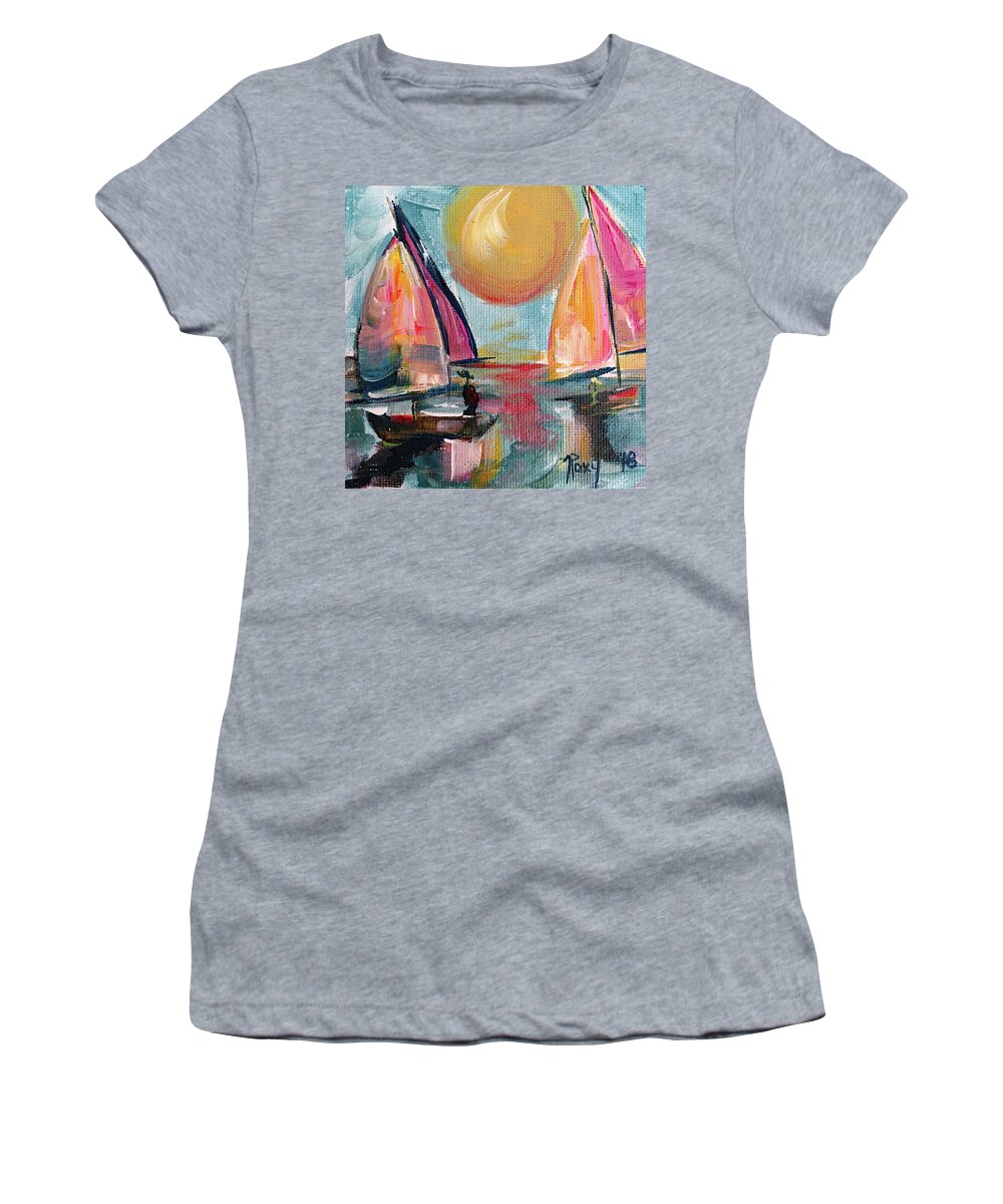 Harbor Women's T-Shirt featuring the painting Sail away with me by Roxy Rich