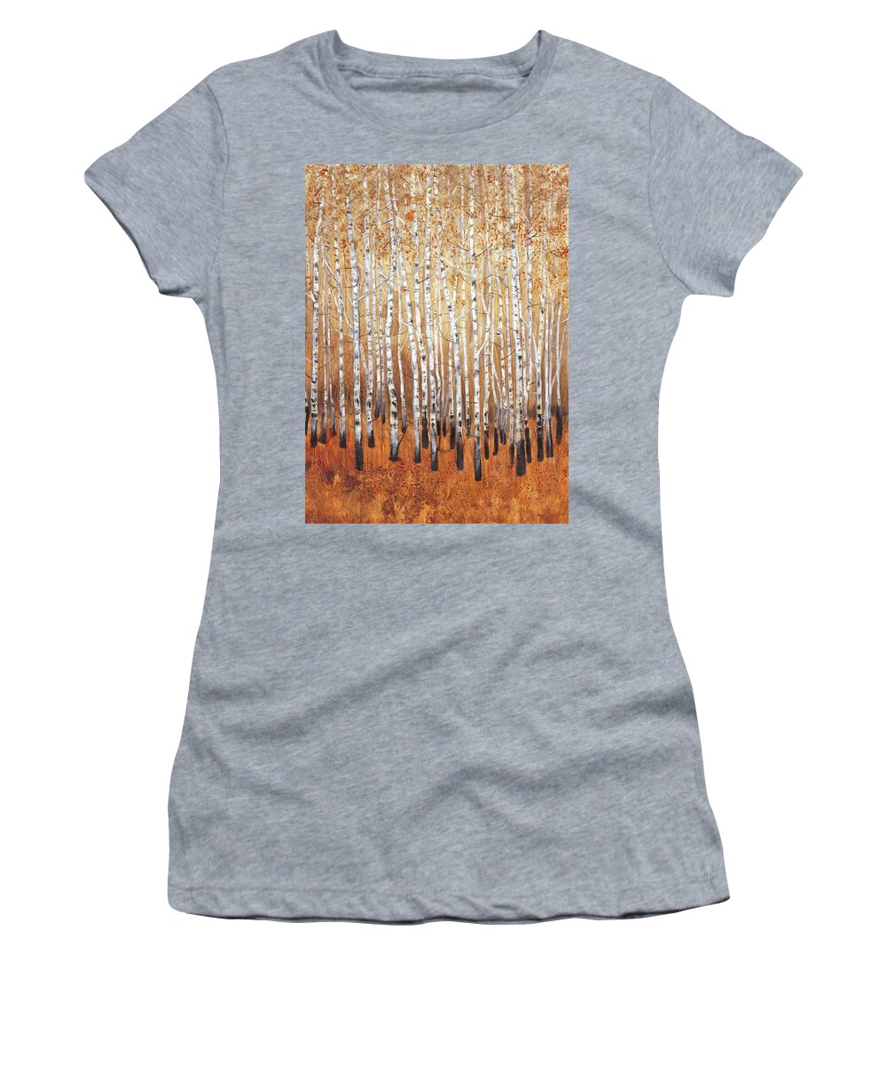 Landscapes Women's T-Shirt featuring the painting Sienna Birches I #1 by Tim Otoole