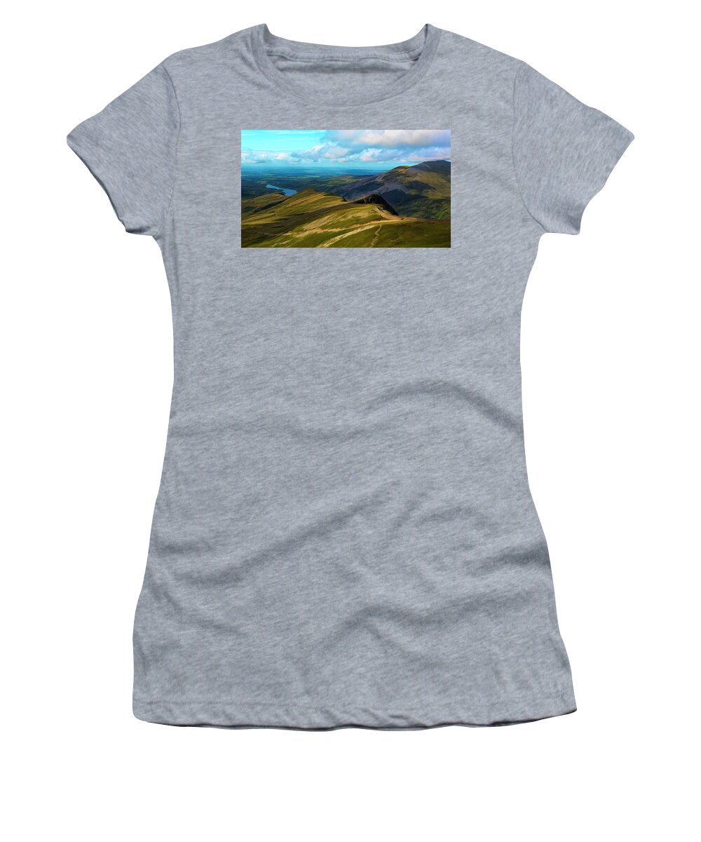 Snowdonia Women's T-Shirt featuring the digital art Snowdonia #1 by Roger Lighterness