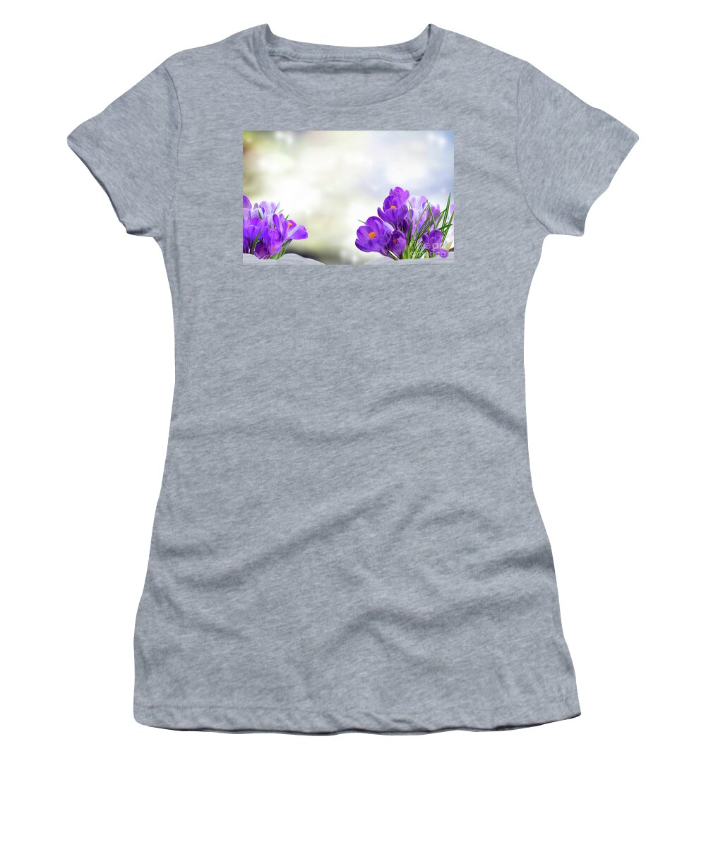 Beam Women's T-Shirt featuring the photograph Early Spring Crocuses by Anastasy Yarmolovich