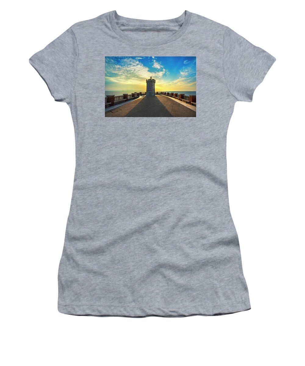Piombino Women's T-Shirt featuring the photograph Piombino piazza Bovio lighthouse by Stefano Orazzini