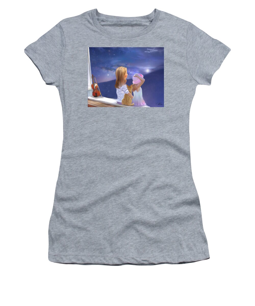 Cats Women's T-Shirt featuring the painting The Cat the Fiddle and Me by Colleen Taylor