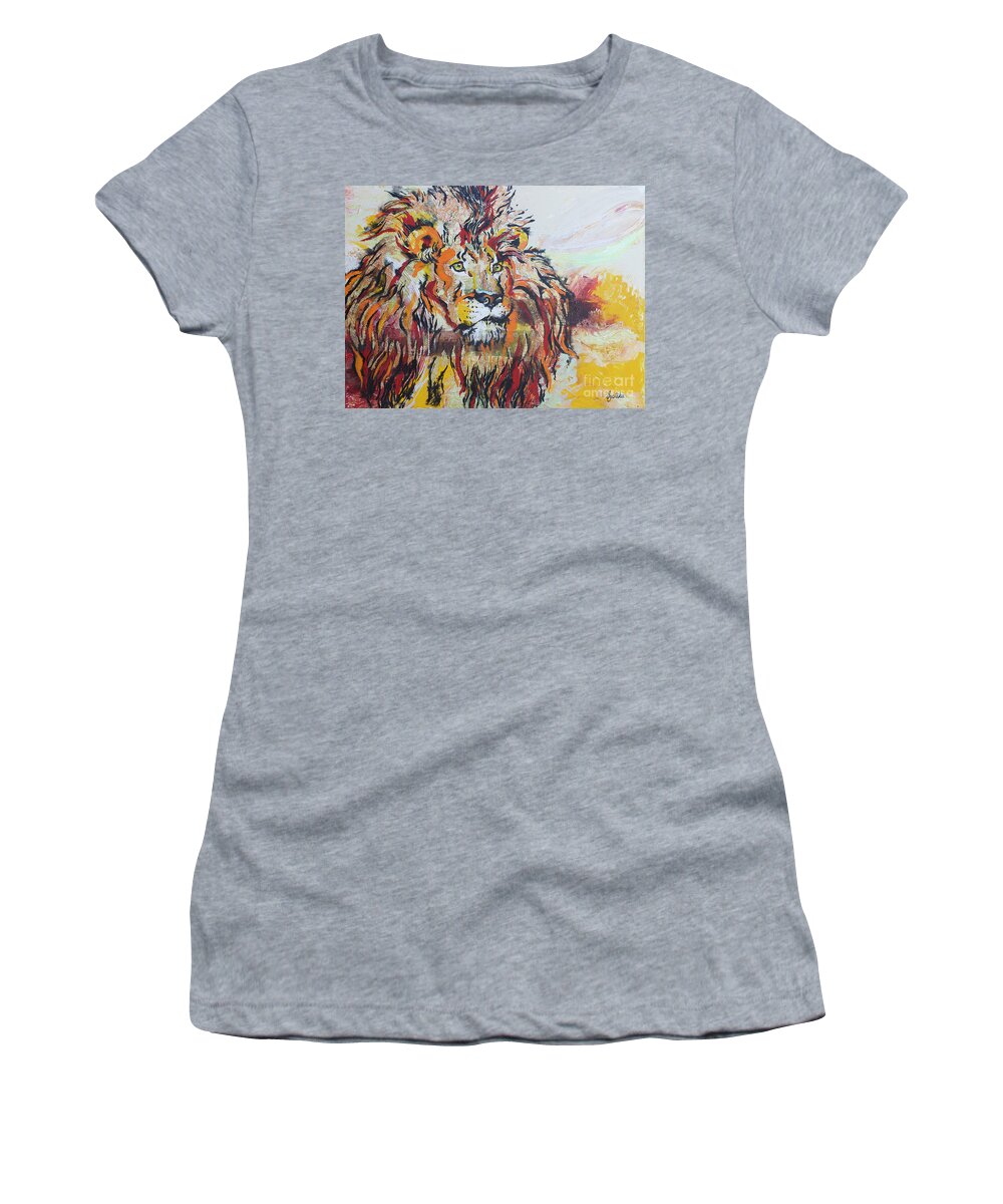 Lion Women's T-Shirt featuring the painting The King by Jyotika Shroff