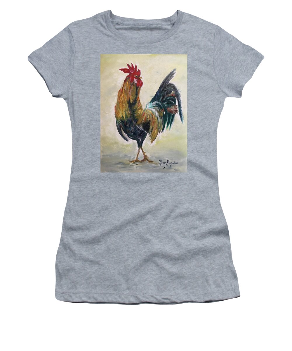 Rooster Women's T-Shirt featuring the painting Who you calling Chicken #1 by Roxy Rich
