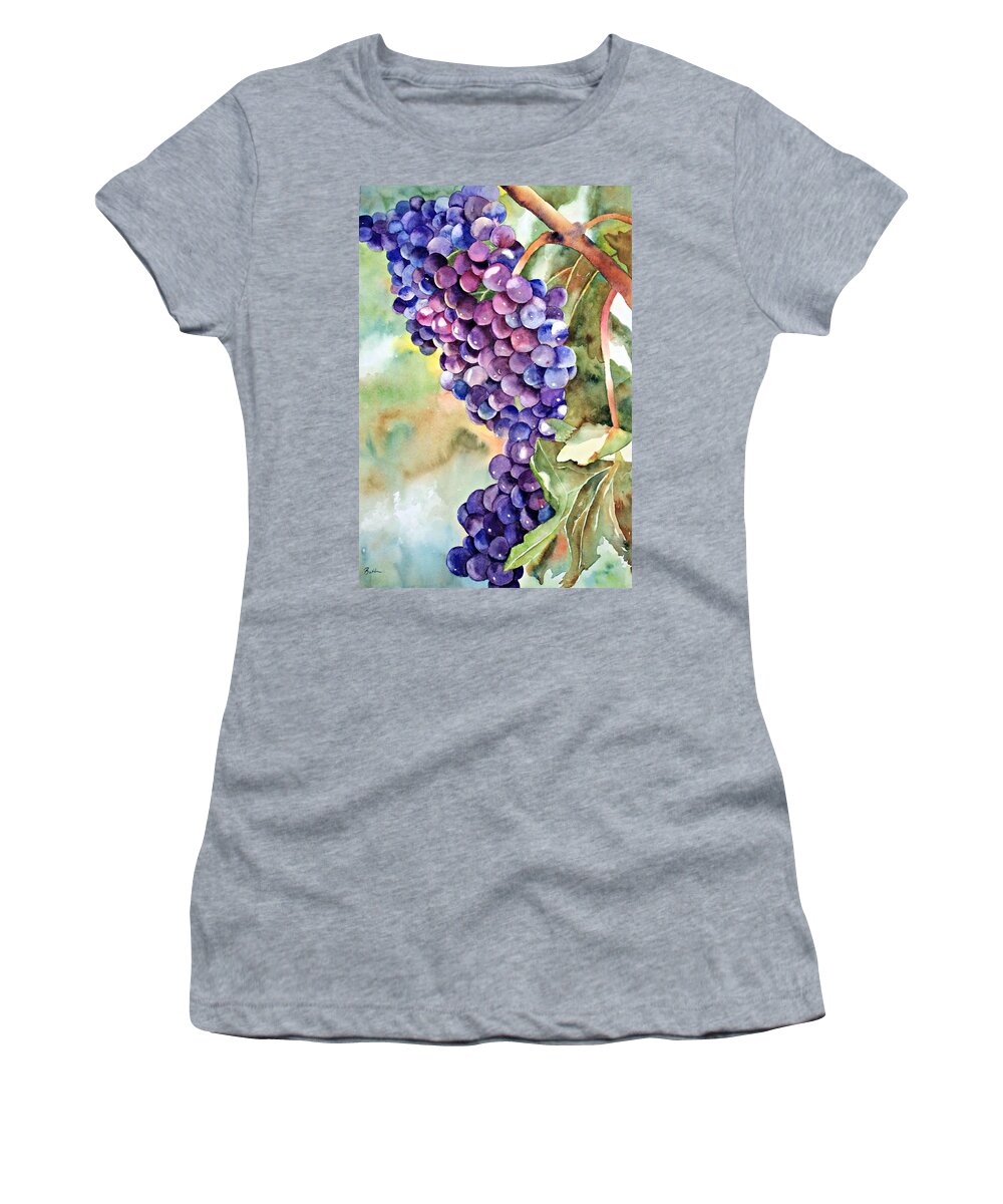 Grapes Women's T-Shirt featuring the painting Wine on the Vine #1 by Beth Fontenot