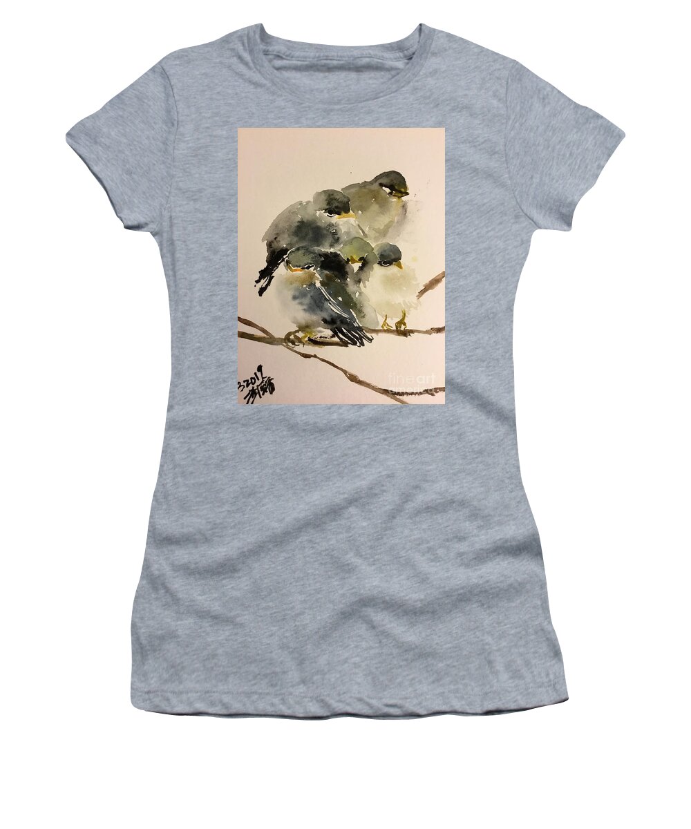 A Group Of Resting Birds Cuddling Together Women's T-Shirt featuring the painting 1062019 by Han in Huang wong