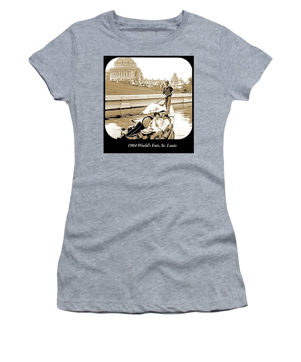 Sightseeing Boat Women's T-Shirt featuring the photograph 1904 Worlds Fair, Sighteeing Boat, Oarsman and Couple by A Macarthur Gurmankin