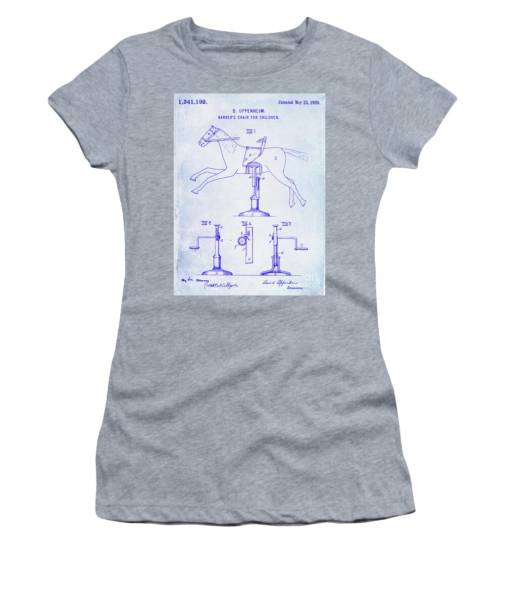 Barber Chair Patent Drawing Blueprint Women's T-Shirt featuring the photograph 1920 Childrens Barber Chair Patent Blueprint by Jon Neidert