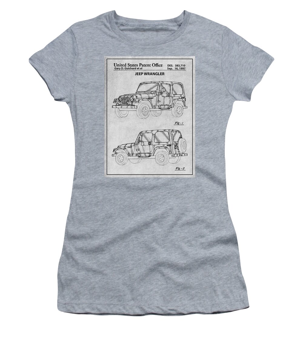 1997 Jeep Wrangler Patent Print Women's T-Shirt featuring the drawing 1997 Jeep Wrangler Gray Patent Print by Greg Edwards