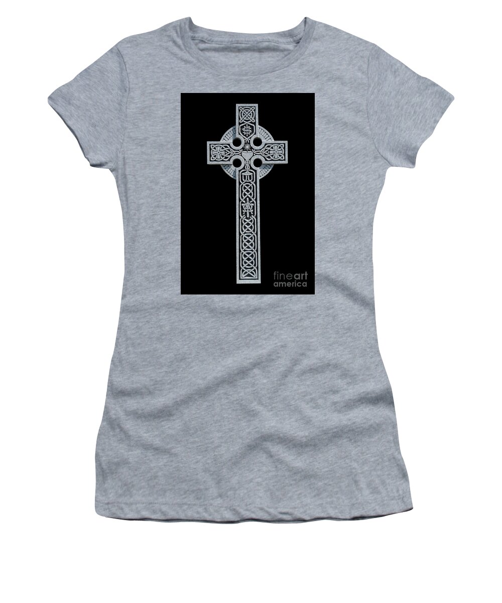 Cut Out Women's T-Shirt featuring the photograph An ornate granite Celtic cross from the grave of a Roman Catholi #2 by Amy Cicconi