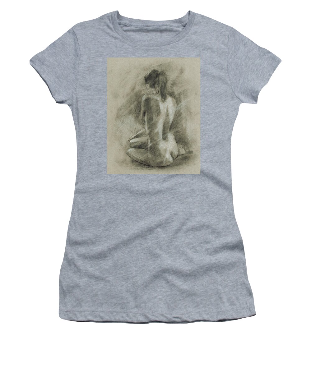 Figurative Women's T-Shirt featuring the painting Charcoal Figure Study II #2 by Ethan Harper